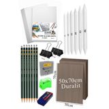 Artlantis Karakalem Eskiz Çizim Seti Durolit Seti 50x70 cm 1 Paket Pastel Dağıtıcı Kalem Resim Kağıdı Dereceli