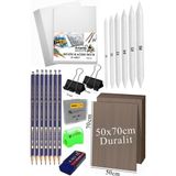 Artlantis Karakalem Eskiz Çizim Seti Durolit Seti 50X70 cm 1 Paket Pastel Dağıtıcı Kalem Resim Kağıdı Faber Dereceli Kalem Seti Hamur Silgi Sınav Silgisi