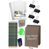 Artlantis Karakalem Eskiz Çizim Seti Durolit Seti 50X70 cm 1 Paket Resim Kağıdı Dereceli Kalem Seti Hamur Silgi Sınav Silgisi