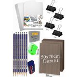 Artlantis Karakalem Eskiz Çizim Seti Durolit Seti 50x70 cm 1 Paket Resim Kağıdı Faber Dereceli Kalem Seti Hamur Silgi Sınav Silgis