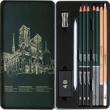 Artlantis Karakalem Seti 10 Parça 1 Paket Teneke Metal Kutu Eskiz Çizim Seti Kara Kalem