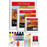 Artlantis Kare Tuval 3 Adet 10X10 20X20 30X30 cm Boş Tuval Tablo 6 Lı Akrilik Boya Fırça Palet Resim Tuvali Akrilik Yağlı Boya - Standart - Beyaz