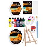 Artlantis Kare Yuvarlak Ve Altıgen Tuval 30 Cm 6 Renk Akrilik Boya Şövale 1 Paket 30x30 Cm Arkadan Zımbalı Astarlı Resim Tuvali