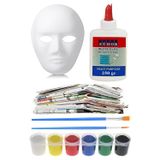 Artlantis Karton Maske Yapım Seti 1 Adet Karton Maske Beyaz Tutkal Eski Gazete Akrilik Boya Resim Fırçası Kağıt Hamurundan Maske