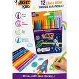 Artlantis Keçeli Kalem 12 Renk 1 Paket Bic Couleur 12 Li Keçeli Kalem Canlı Renkler Pastel ve Neon Renkler Yıkanabilir Kaliteli - Renkli - Standart