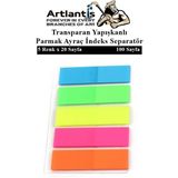 Artlantis Kendinden Yapışkanlı Ayraç Postit 5 Renkli 1 Adet Yapışkanlı Not Kağıdı Transparan Parmak Ayraç Indeks Seperatör 5'li Mini - Neon
