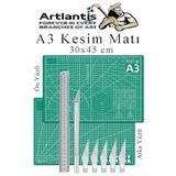 Artlantis Kesim Matı A3 Kretuar Seti ve Çelik Cevel 30 Cm 1 Adet 30x45 cm Çift Taraflı Çizim Matı Kesme Madı Kesim Tablası Kesim Altlığı