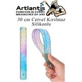 Artlantis Kırılmaz Cetvel 30 cm Silikonlu Gökkuşağı 1 Adet Flexible Silikonlu Cetvel Büro Okul Sınıf - Renkli - Yarı Saydam - 30cm