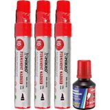Artlantis Kırmızı 10 mm Kesik Uçlu Markör Permanent Kalem 3 Adet ve Kırmızı Mürekkep 1 Adet Çuval Koli Kalemi - Standart - 10mm