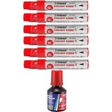 Artlantis Kırmızı 10 mm Kesik Uçlu Markör Permanent Kalem 6 Adet ve Kırmızı Mürekkep 1 Adet Çuval Koli Kalemi - Standart - 10mm