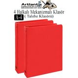 Artlantis Kırmızı 4 Halkalı Klasör 2 Adet A4 Pvc Öğrenci ve Ofis Tipi Evrak Sunum Klasörü Iç Cepli Otomatik Mekanizmalı Büro Okul