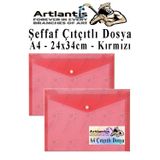 Artlantis Kırmızı A4 Çıtçıtlı Dosya Şeffaf Renkli Zarf Dosya 2 Adet Çıt Çıtlı Dosya Su Geçirmez 100 Yaprak Kapasite