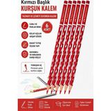 Artlantis Kırmızı Başlık Kalemi Damla 6 Adet Faber Castell Kırmızı Kurşun Kalem Yumuşak Uçlu Kolay Silinebilir Öğrenci - Standart