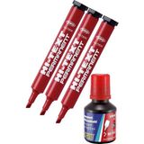 Artlantis Kırmızı Kesik Uçlu Markör Permanent Kalem 3 Adet Hı-Text Marker Mürekkep Kırmızı 30 ml 1 Adet Brons Koli Kalemi - Standart - 1-5 mm