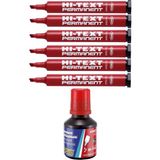 Artlantis Kırmızı Kesik Uçlu Markör Permanent Kalem 6 Adet Hı-Text Marker Mürekkep Kırmızı 30 ml 1 Adet Brons Koli Kalemi - Standart - 1-5 mm