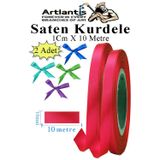 Artlantis Kırmızı Kurdele Saten 1 Cm 10 Metre 2 Adet Saten Kurdela Parlak Hediye ve Süsleme Şeridi Süs Paketleme Çiçek Saç El