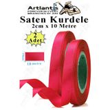 Artlantis Kırmızı Kurdele Saten 2 Cm 10 Metre 2 Adet Saten Kurdela Parlak Hediye ve Süsleme Şeridi Süs Paketleme Çiçek Saç El