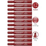 Artlantis Kırmızı Permanent Markör Kalem Kesik Uç 12 Adet Sentör Kalıcı Marker Kalem Tüm Koli Karton Çuval Cam Plastik Yüzeylerde - 2-5mm