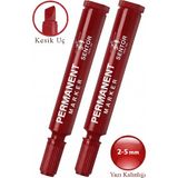 Artlantis Kırmızı Permanent Markör Kalem Kesik Uç 2 Adet Sentör Kalıcı Marker Kalem Tüm Koli Karton Çuval Cam Plastik Yüzeylerde - 2-5mm