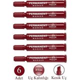 Artlantis Kırmızı Permanent Markör Kalem Kesik Uç 6 Adet Sentör Kalıcı Marker Kalem Tüm Koli Karton Çuval Cam Plastik Yüzeylerde - 2-5mm