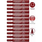 Artlantis Kırmızı Permanent Markör Kalem Yuvarlak Uç 12 Adet Sentör Kalıcı Marker Kalem Tüm Koli Karton Çuval Cam Plastik Yüzeyler - 2-5mm
