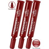 Artlantis Kırmızı Permanent Markör Kalem Yuvarlak Uç 3 Adet Sentör Kalıcı Marker Kalem Tüm Koli Karton Çuval Cam Plastik Yüzeyler - 2-5mm