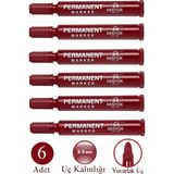Artlantis Kırmızı Permanent Markör Kalem Yuvarlak Uç 6 Adet Sentör Kalıcı Marker Kalem Tüm Koli Karton Çuval Cam Plastik Yüzeyler - 2-5mm