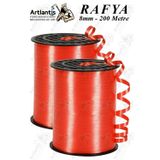 Artlantis Kırmızı Rafya Şerit Kurdela 2 Adet 8mm 200 Metre Rabant Rafya Renkli Hediye Paketleme İpi Kurdela Balon Bağlama Ponpon