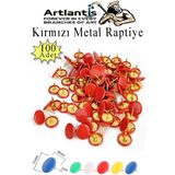 Artlantis Kırmızı Raptiye 100 Adet 1 Paket Renkli Pvc Kaplı Başlıklı Raptiye Plastik Yuvarlak Düğmeli Raptiye Pano Okul Ofis Büro - Standart