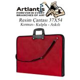 Artlantis Kırmızı Resim Çantası Fermuarlı Kulplu 37x54 cm 1 Adet Teknik Resim Dosya Çantası 35x50 cm Askılı Proje Çantası Okul Sın