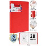 Artlantis Kırmızı Sunum Dosyası 20 li 3 Adet Poşet Dosyalı Katalog Dosyası 20 Poşetli Kendinden Dosya Plastik Kapaklı
