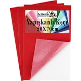 Artlantis Kırmızı Yapışkanlı Keçe 50X70 cm 3 Adet 2.0 mm Kendinden Yapışkanlı Renkli Hobi Keçesi Elişi Keçe Kumaşı Anasınıfı - Standart