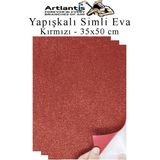 Artlantis Kırmızı Yapışkanlı Simli Eva 35X50 cm 3 Adet Simli Yapışkanlı Eva Süngeri Okul Kreş Anasınıfı Elişi Etkinlikleri Hobi - Standart