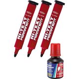 Artlantis Kırmızı Yuvarlak Uçlu Markör Permanent Kalem 3 Adet Hı - Te x t Marker Mürekkep Kırmızı 30 ml 1 Adet Brons Koli Kalemi - Standart
