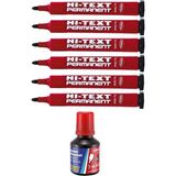 Artlantis Kırmızı Yuvarlak Uçlu Markör Permanent Kalem 6 Adet Hı-Text Marker Mürekkep Kırmızı 30 ml 1 Adet Brons Koli Kalemi - Standart