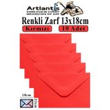 Artlantis Kırmızı Zarf 13x18 cm 10 Adet Kırmızı Mektup Zarfı Davetiye Zarfı Kartpostal Çekiliş Hediye Zarfı