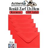 Artlantis Kırmızı Zarf 13X18 cm 100 Adet Kırmızı Mektup Zarfı Davetiye Zarfı Kartpostal Çekiliş Hediye Zarfı - 13x18cm - Standart