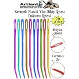 Artlantis Kıvrımlı Plastik Yün Iğnesi 12 cm 20 Adet 1 Paket Plastik Dikiş Dokuma Iğnesi Kavisli Iplik Iğne Goblen - Çok Renkli - Standart