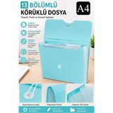 Artlantis Körüklü Dosya 13 Bölmeli Pastel Renkler 1 Adet A4 Akardiyon Dosya Düzenleyici 13 Cepli Lastikli Dosya Belge Düzenleyici - Mavi