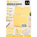Artlantis Körüklü Dosya 13 Bölmeli Pastel Renkler 1 Adet A4 Akardiyon Dosya Düzenleyici 13 Cepli Lastikli Dosya Belge Düzenleyici - Sarı