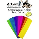 Artlantis Krapon Kağıdı 10 Renk 50X200 cm 1 Paket Grapon Kağıdı Karışık Renkli 10'lu Okul Sınıf Kreş - Standart - 50x200cm