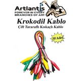 Artlantis Krokodil Kablo 52 cm 10 Lu 1 Paket Timsah Ağızlı Iki Tarafı Kıskaçlı Kablo Elektrik Deney Kablosu Klipsli - Renkli - Standart