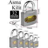 Artlantis Küçük Asma Kilit 32 mm 1 Adet Thor Plus Paslanmaz Metal Asma Kilit Dayanıklı Yedek Anahtarlı Zincir Kilidi Kapı Bahçe - Gri - 32mm - Standart