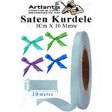 Artlantis Kurdele Saten 1 cm 10 Metre 1 Adet Saten Kurdela Parlak Hediye ve Süsleme Şeridi Süs Paketleme Çiçek Saç El Sanatı - Açık Mavi