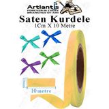 Artlantis Kurdele Saten 1 cm 10 Metre 1 Adet Saten Kurdela Parlak Hediye ve Süsleme Şeridi Süs Paketleme Çiçek Saç El Sanatı - Açık Sarı