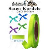 Artlantis Kurdele Saten 1 cm 10 Metre 1 Adet Saten Kurdela Parlak Hediye ve Süsleme Şeridi Süs Paketleme Çiçek Saç El Sanatı - Açık Yeşil