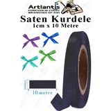Artlantis Kurdele Saten 1 cm 10 Metre 1 Adet Saten Kurdela Parlak Hediye ve Süsleme Şeridi Süs Paketleme Çiçek Saç El Sanatı - Siyah