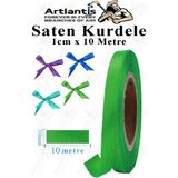 Artlantis Kurdele Saten 1 cm 10 Metre 1 Adet Saten Kurdela Parlak Hediye ve Süsleme Şeridi Süs Paketleme Çiçek Saç El Sanatı - Yeşil