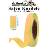 Artlantis Kurdele Saten 2 cm 10 Metre 1 Adet Saten Kurdela Parlak Hediye ve Süsleme Şeridi Süs Paketleme Çiçek Saç El Sanatı - Açık Sarı