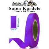 Artlantis Kurdele Saten 2 cm 10 Metre 1 Adet Saten Kurdela Parlak Hediye ve Süsleme Şeridi Süs Paketleme Çiçek Saç El Sanatı - Mor